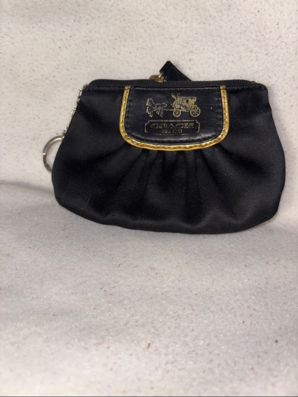 Coach Black Satin Coin Pouch with Gold Accents